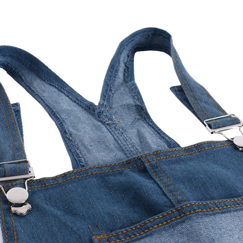 Women Overalls Cool Denim Jumpsuit Ripped Holes Casual Jeans Sleeveless Jumpsuits - Mammalook