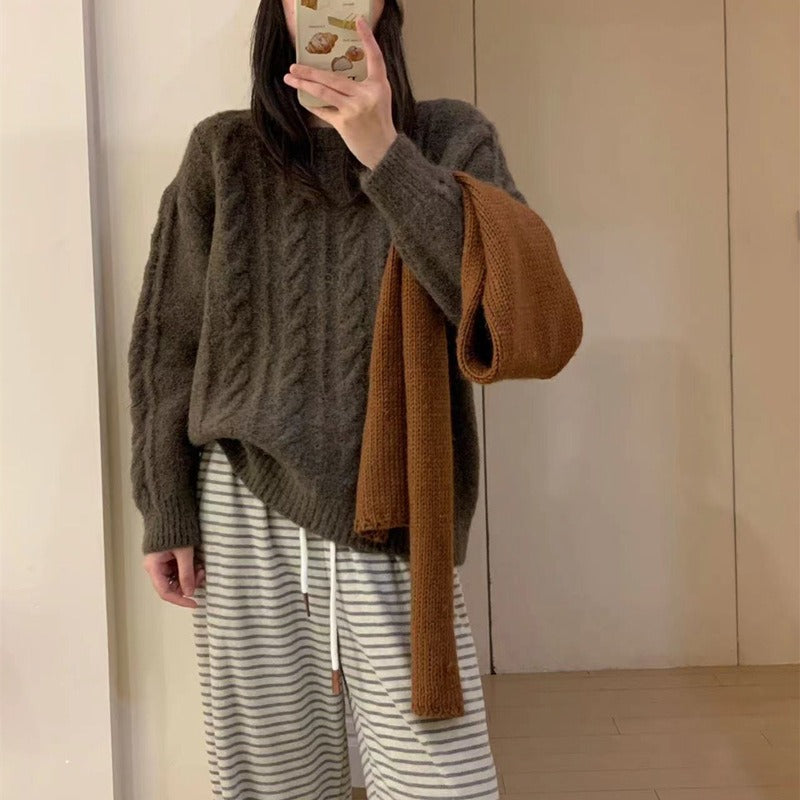Fried Dough Twists round neck pullover sweater women's loose knit - Mammalook