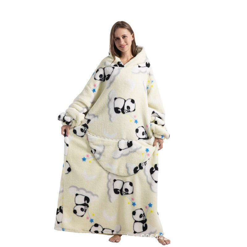 Super Long Flannel Blanket with Sleeves Winter Hoodies Sweatshirt Pullover Fleece Giant Wearable Blanket Hoodie Oversized - Mammalook
