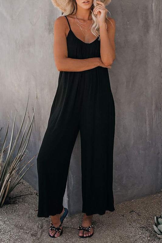 Suspender Jumpsuit Women's Summer Solid Color Slip Pocket Casual Jumpsuit - Mammalook