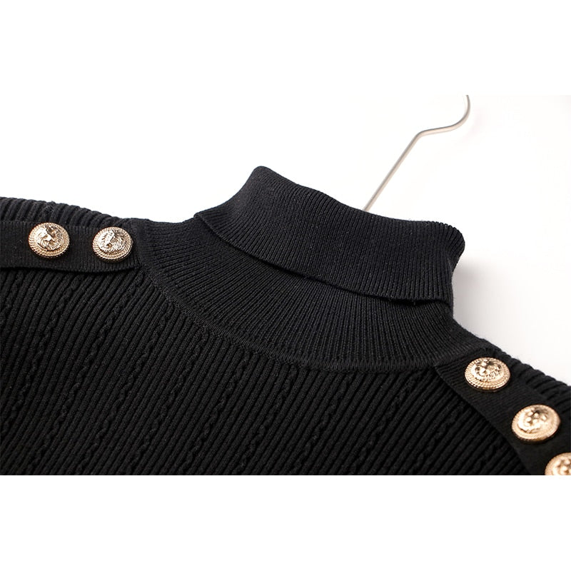 Harley Fashion Women Winter Wool Blend Black Turtleneck Pullover Sweater Top Quality Casual Knit Fabric - Mammalook
