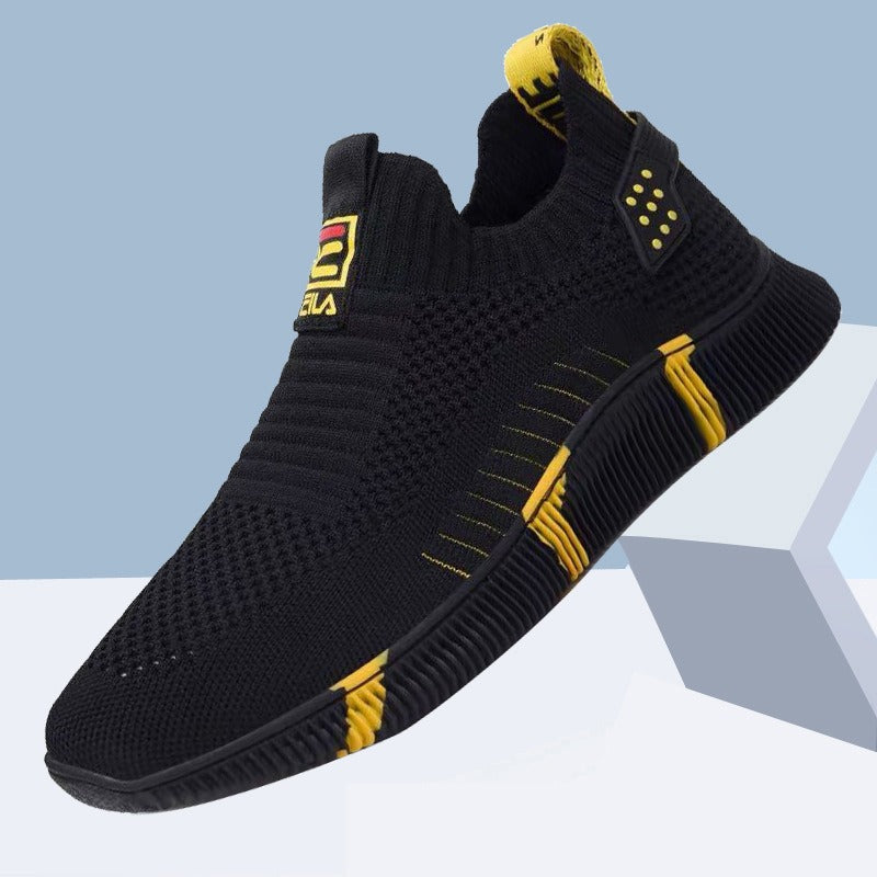 Slip-on sneakers with lace-up front casual men's shoes soft sole flying fabric breathable - Mammalook