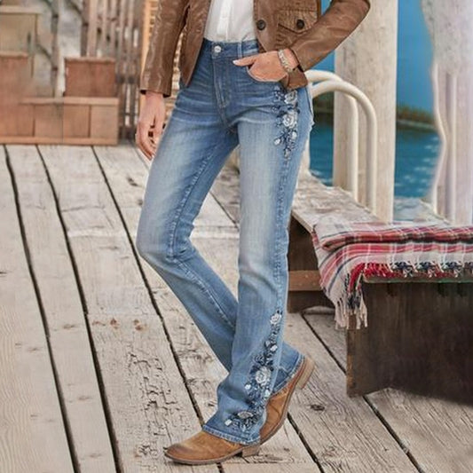 Women's Jeans Amazon Retro High Waist Pants Embroidered Micro La Slim Fit Long Pants for Women - Mammalook