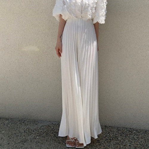 High Waist Ruched Pants - Casual Pleated Trousers