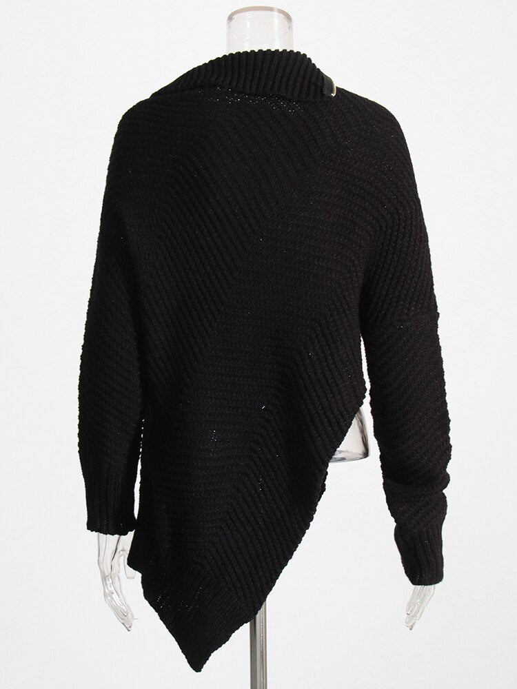 Knitting Solid Sweater For Women Stand Collar Long Sleeve Minimalist Loose Pullover Female Autumn Clothing New - Mammalook