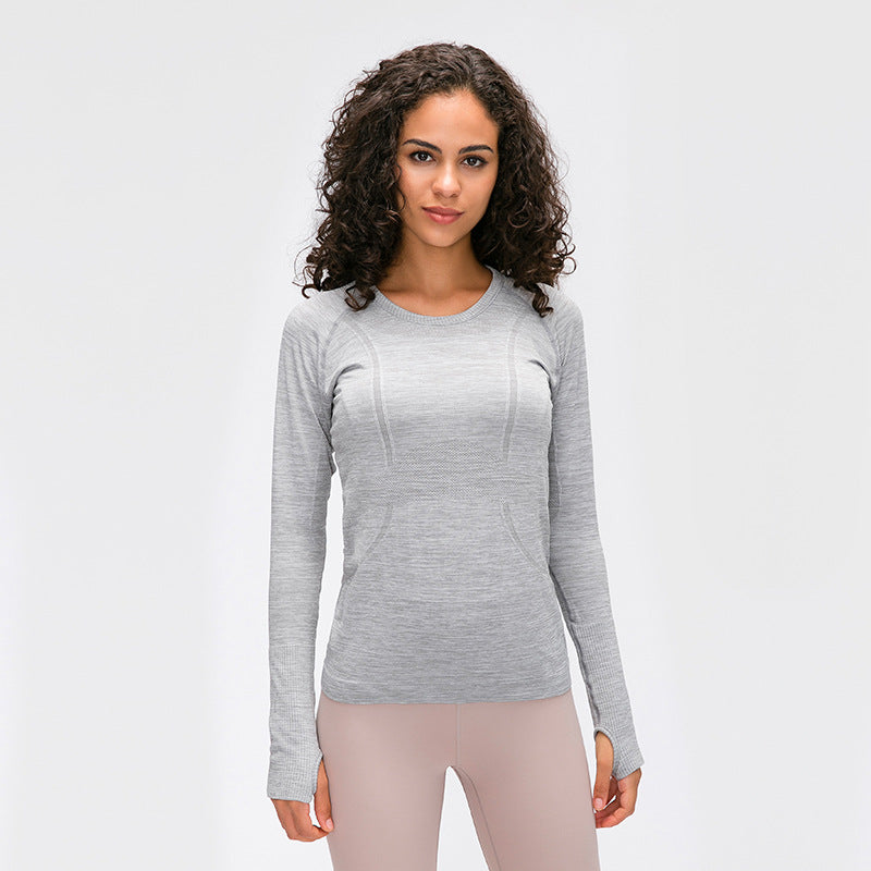 New Women's Long Sleeve Round Neck Sports T-shirt Running Fitness Top Slim Breathable Yoga Clothing - Mammalook