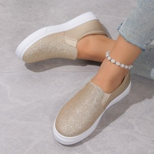 Round Toe Flat Shoes With Sequined Loafers Walking Shoes Women - Mammalook
