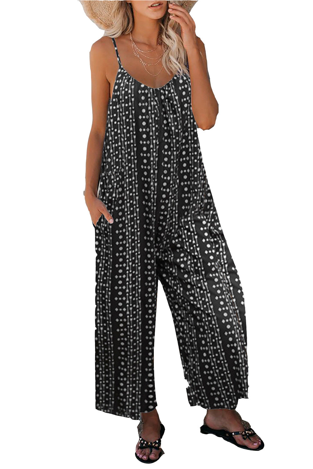Suspender Jumpsuit Women's Summer Solid Color Slip Pocket Casual Jumpsuit - Mammalook