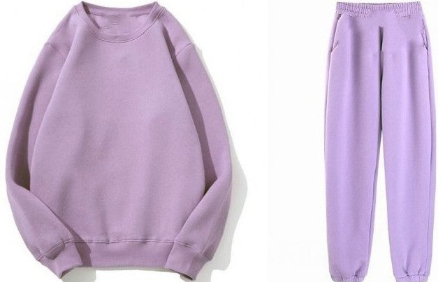Round Neck Sweater - Two-Piece Loose Trousers Suit