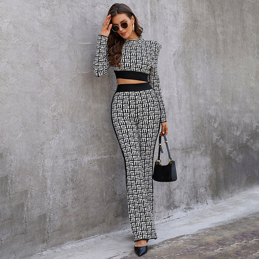 Spring Women's Temperament Commuter High Quality Printed Long Sleeve Big Brand Fashion Suit - Mammalook