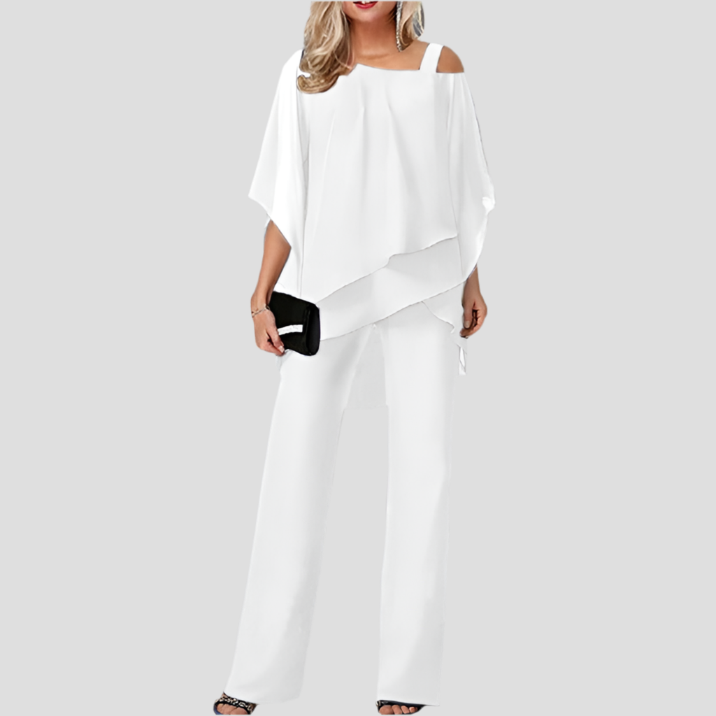 Women's New European and American Solid Color Casual Set - Loose Bat Sleeve Top and Irregular Long Pants