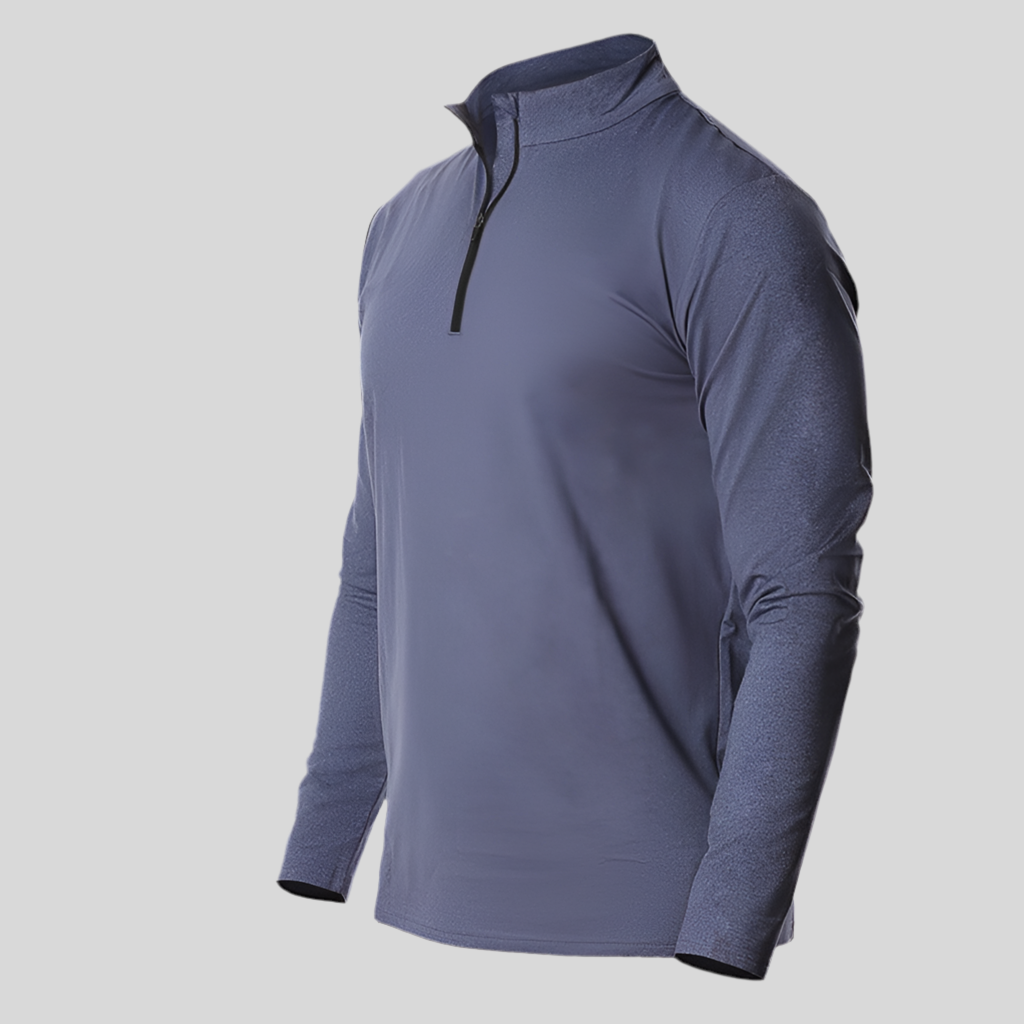 Langärmeliges, schnelltrocknendes Sport-Laufpullover für Herren, halber Reißverschluss, einfarbig, atmungsaktiv 