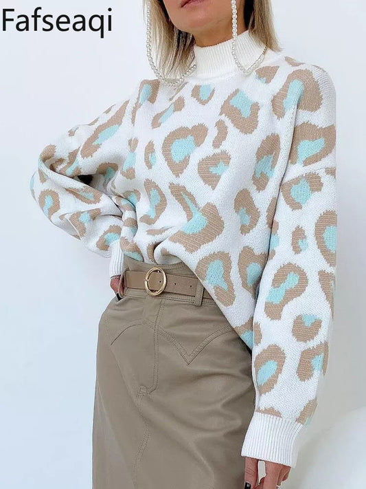 Winter Women's Sweater Leopard Print Animal Basic Thick Turtleneck Oversize Jumper Sotf Warm Knitted Sweaters for Womens - Mammalook
