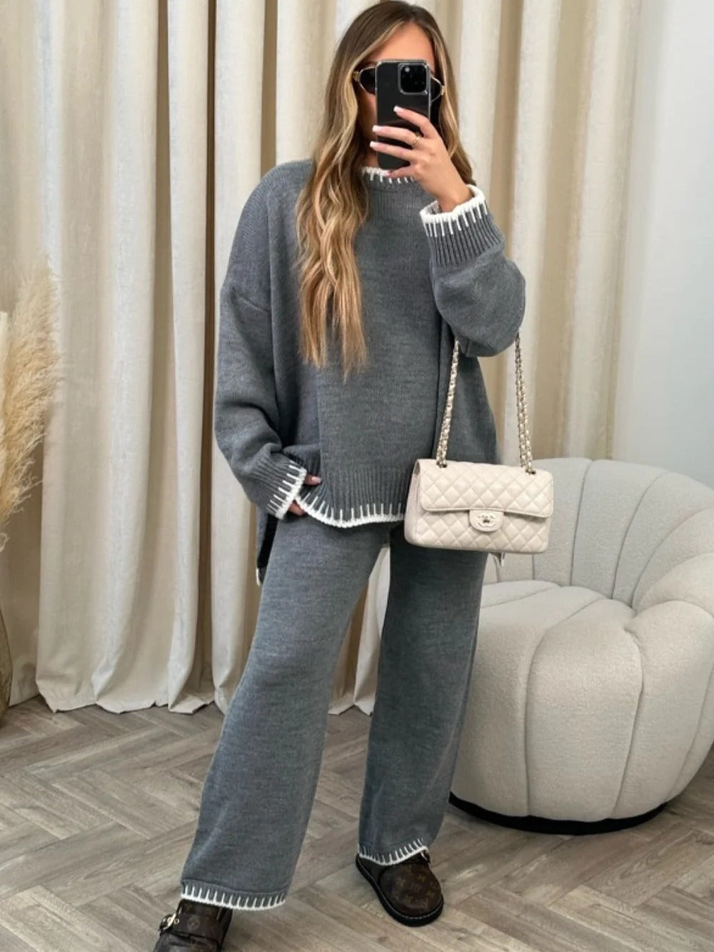 Fashionable solid color casual loose two piece set for women - Mammalook