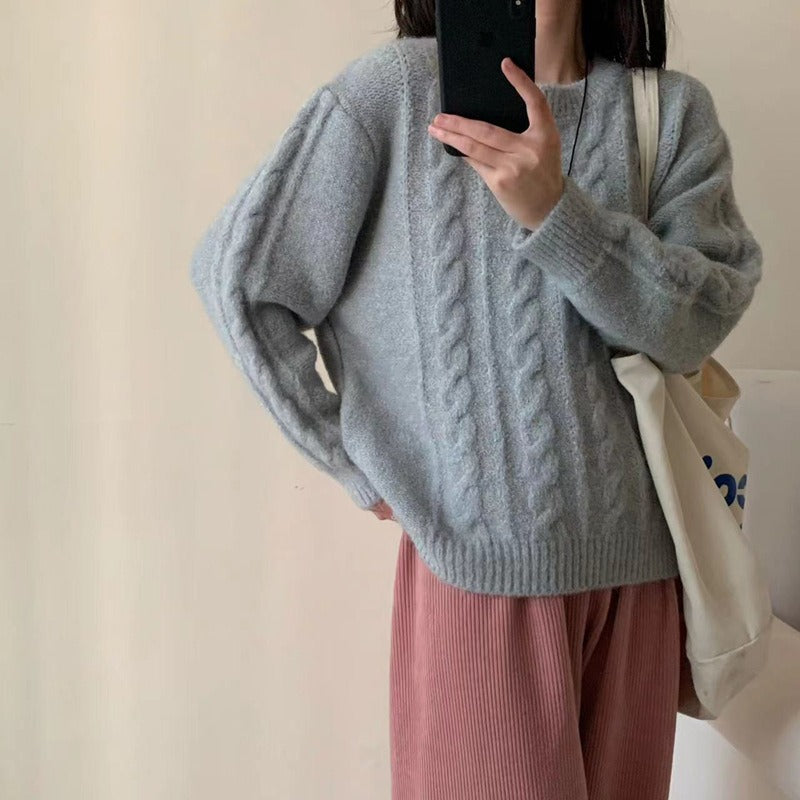 Fried Dough Twists round neck pullover sweater women's loose knit - Mammalook