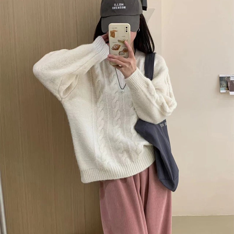 Fried Dough Twists round neck pullover sweater women's loose knit - Mammalook