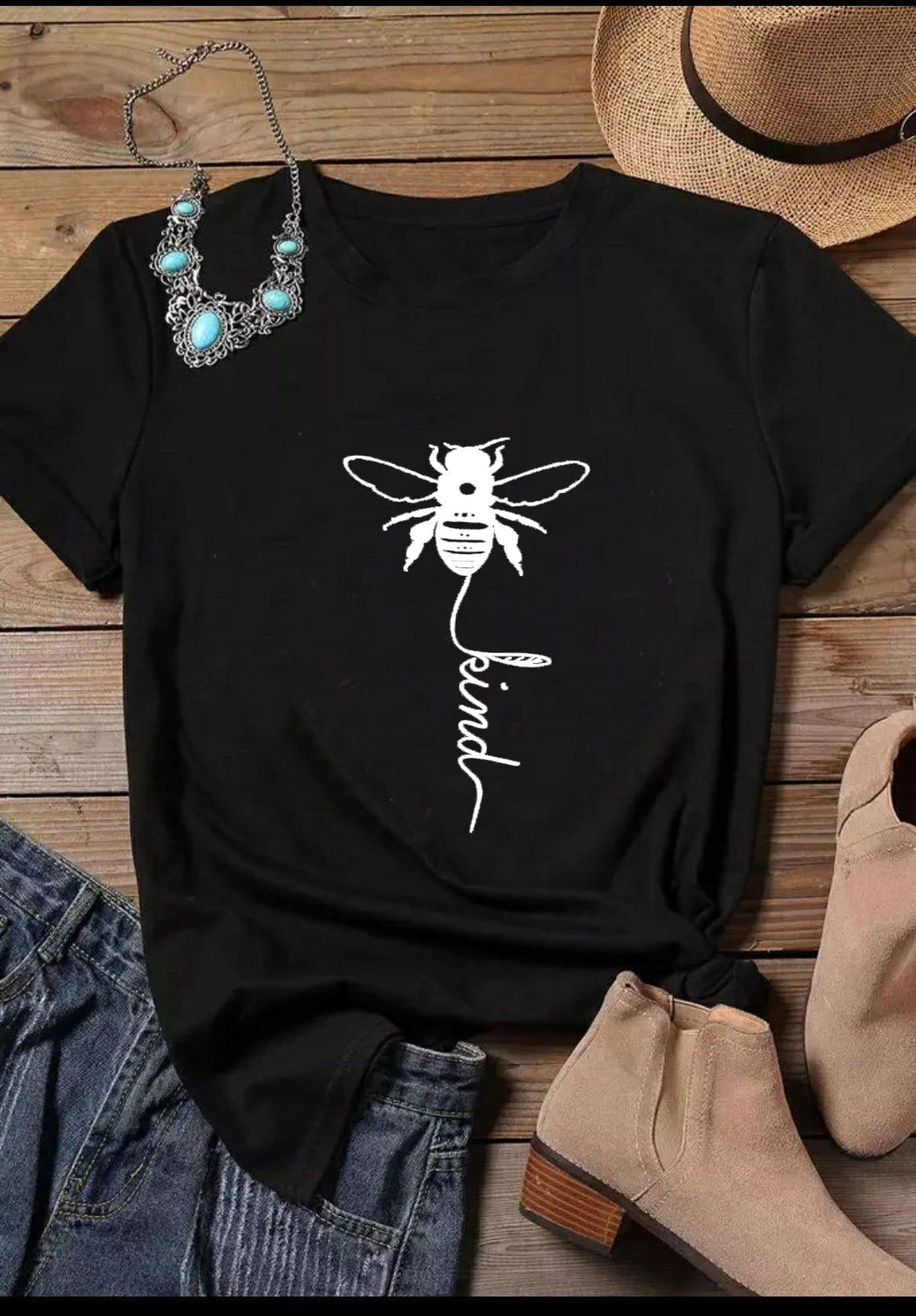 Cotton T Shirt Bee Kind Print Women Short Sleeve O Neck Loose Tshirt Summer Tee Shirt Tops - Mammalook