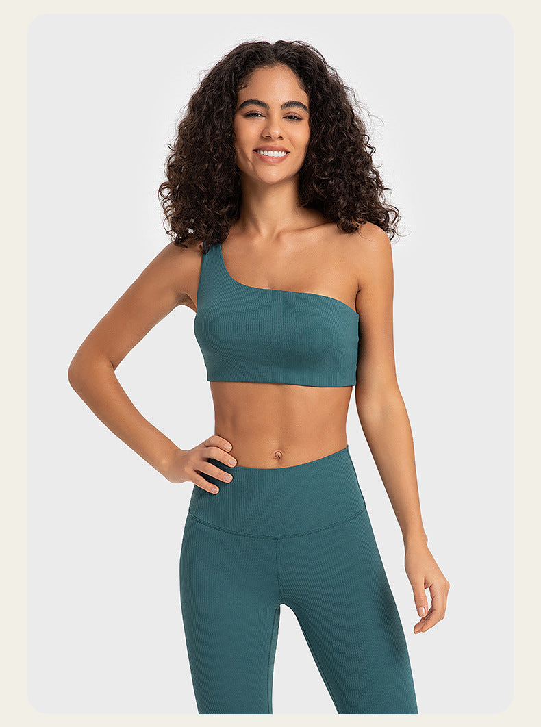 Yoga Suit Suspender Waistcoat Women's BeautifulBack Design Sense Oblique Shoulder Tunning Sports Fitness Sexy Top - Mammalook