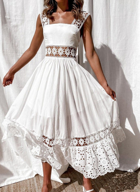 Lace Patchwork Sleeveless Long Dress