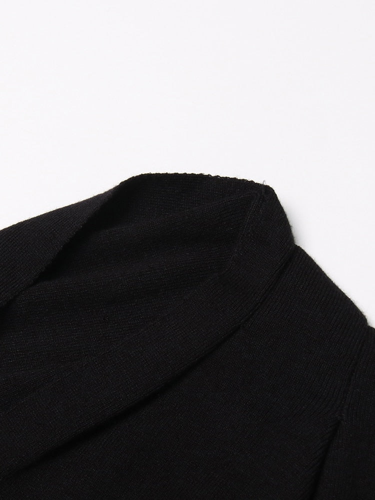 Knitting Sweater For Women Irregular Collar Long Sleeve Patchwork Hollow Out Chic Style Casual Sweaters Female Autumn - Mammalook