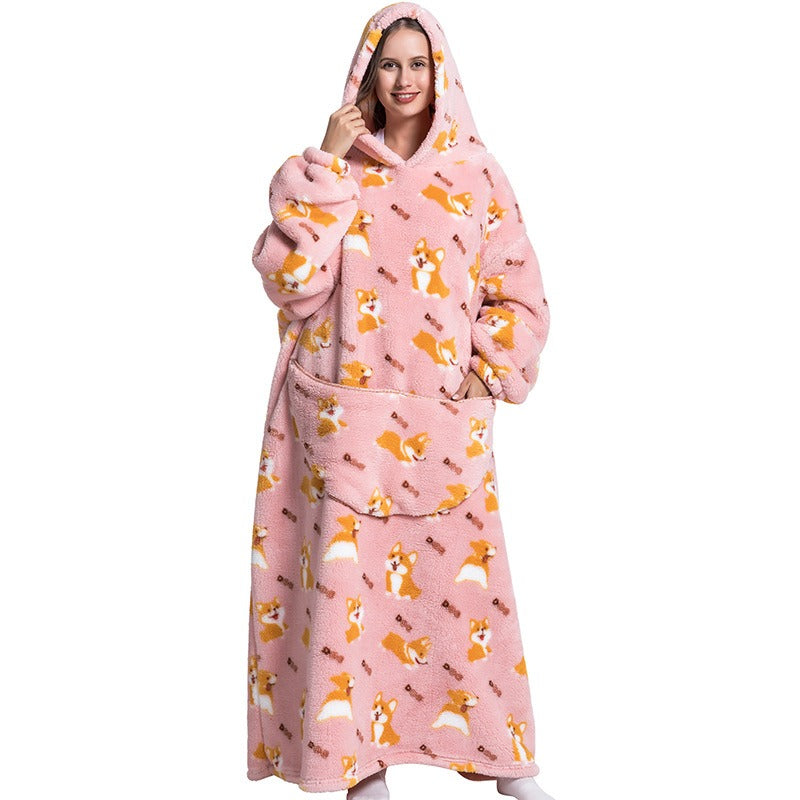 Super Long Flannel Blanket with Sleeves Winter Hoodies Sweatshirt Pullover Fleece Giant Wearable Blanket Hoodie Oversized - Mammalook