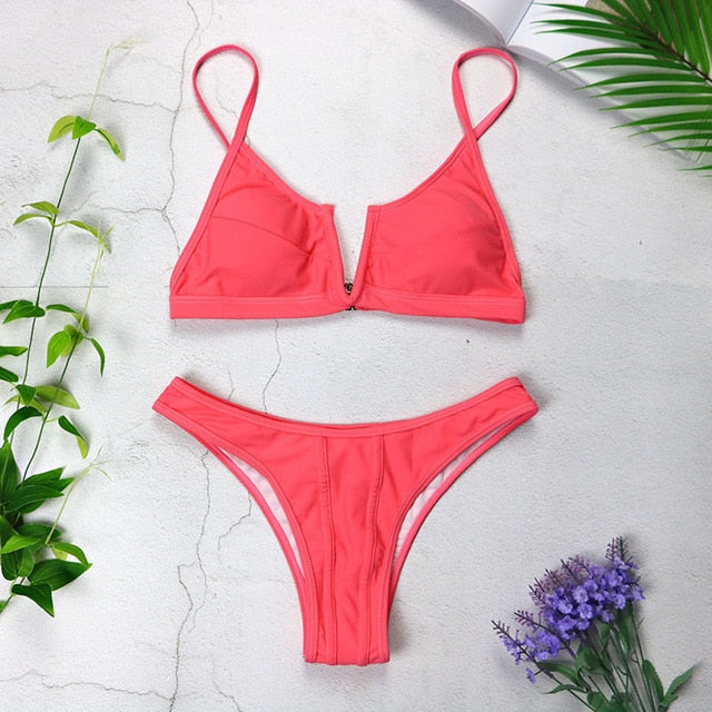 Sexy Bandeau Bikinis V Neck Bikini Swimsuits Push Up Swimwear Female Brazilian Bikini Set Bathing Suits Biquini - Mammalook