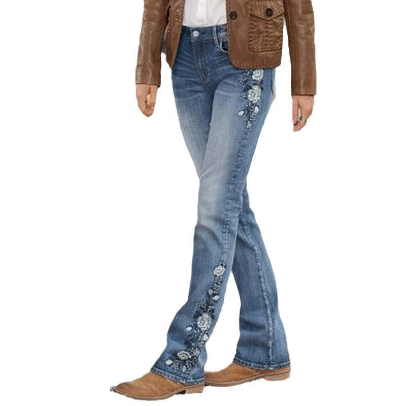 Women's Jeans Amazon Retro High Waist Pants Embroidered Micro La Slim Fit Long Pants for Women - Mammalook