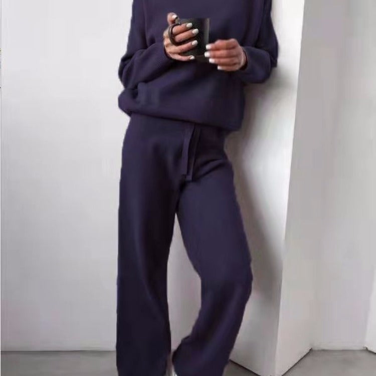 High necked solid color sweater knitted pants for women - Mammalook