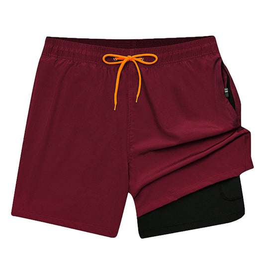 Mens Beach Pants, Zipper Pockets, 2 In 1 Swimming Pants, Mens Anti Embarrassment, Quick Drying, and Anti Splashing Solid Color Shorts - Mammalook