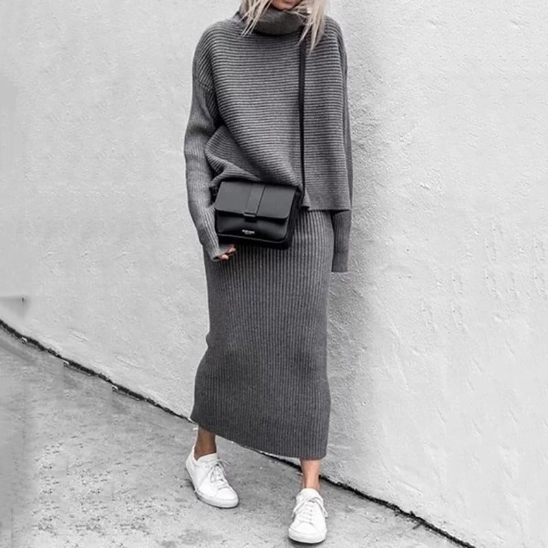 European and American women's autumn new casual loose fashion long skirt two-piece set - Mammalook