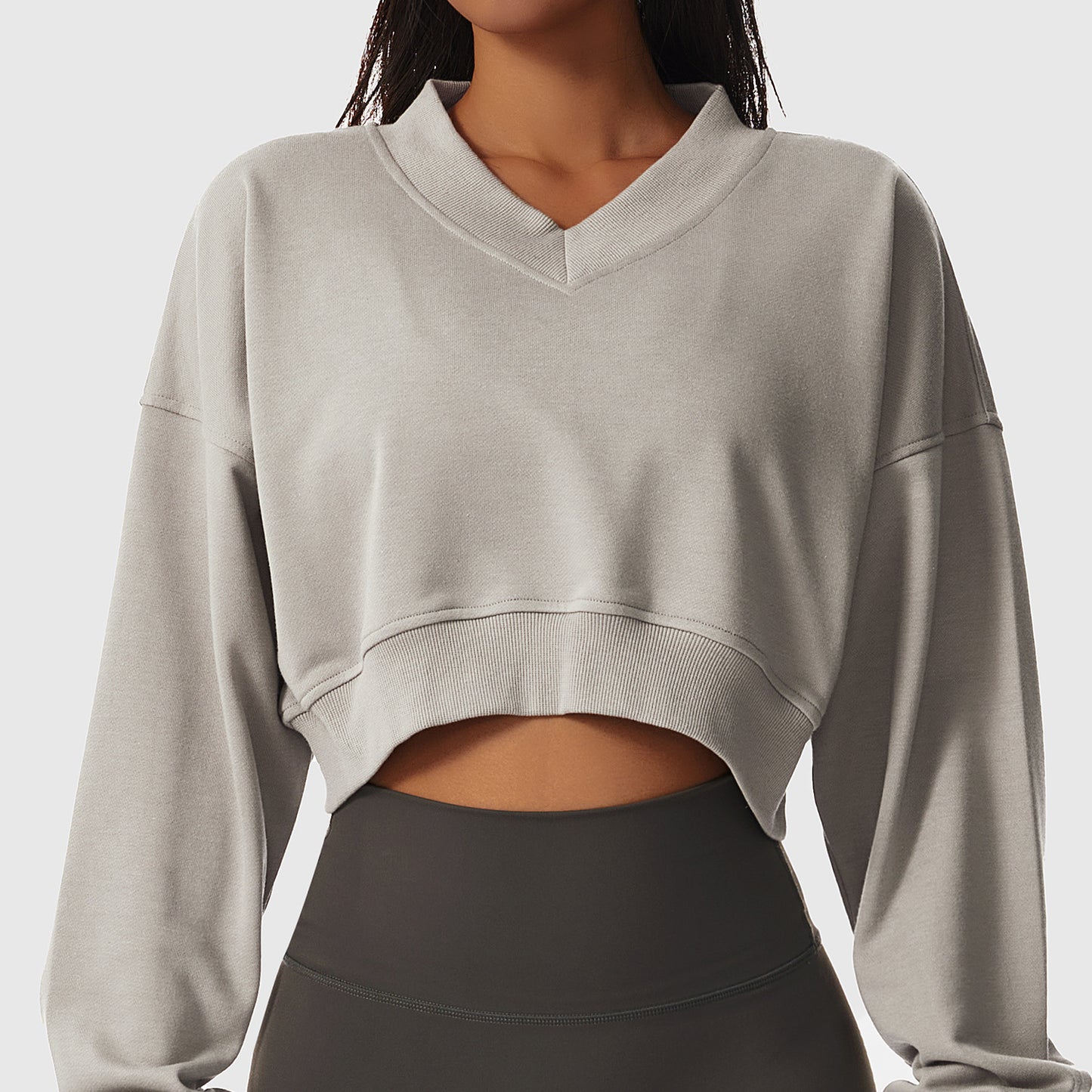 Loose Long Sleeve Sports Sweater For Women Outdoor Fitness Wear V-Neck Pullover Casual Top Fashionable Versatile Sweater - Mammalook