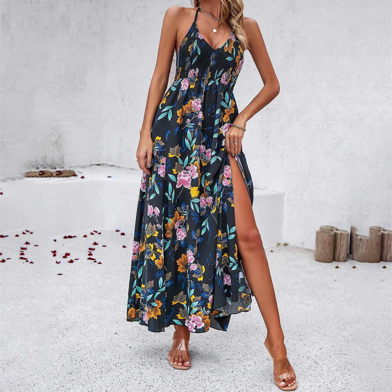 Dress Spring Summer leisure holiday print halter dress - Mammalook