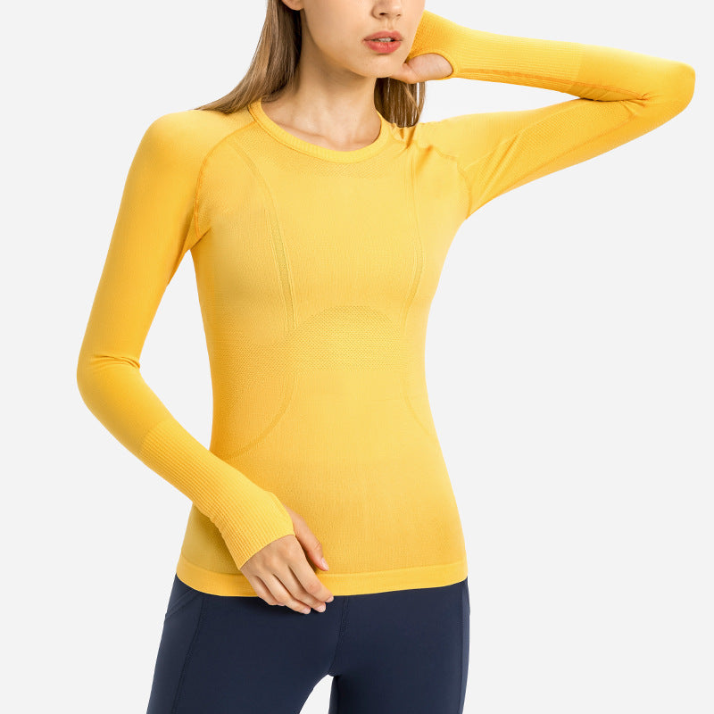 New Women's Long Sleeve Round Neck Sports T-shirt Running Fitness Top Slim Breathable Yoga Clothing - Mammalook