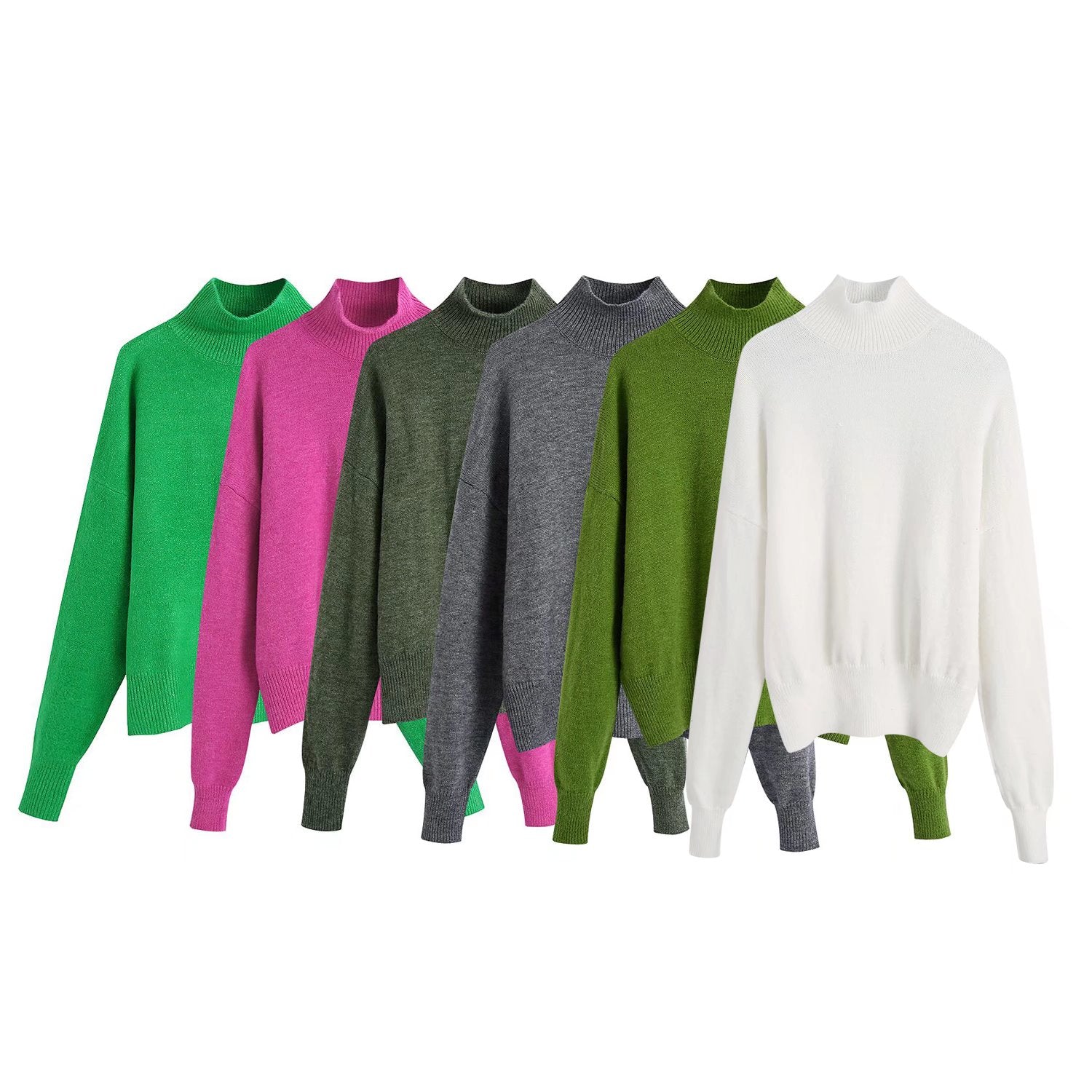 Women Fashion Solid Knit Sweater Top Long Sleeves High Neck Vintage Female Knitted Sweaters Pullover Chic Tops - Mammalook