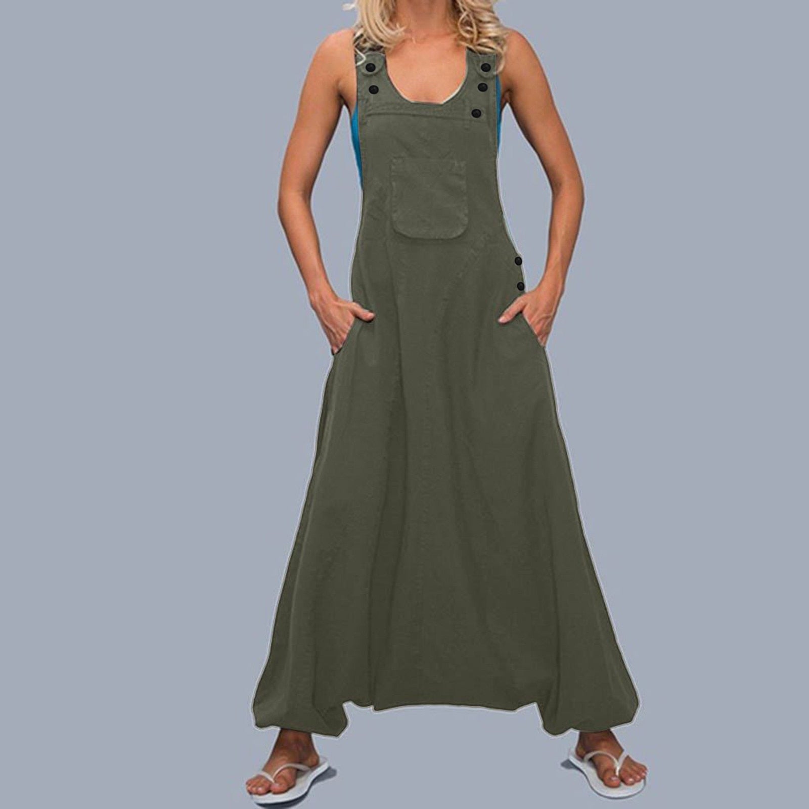 Womens Loose Jumpsuits Harem Pants Wide Leg Pants Sleeveless Pockets Bib Jumpsuit Siamese Trousers For Ladies Large Size S-2XL - Mammalook