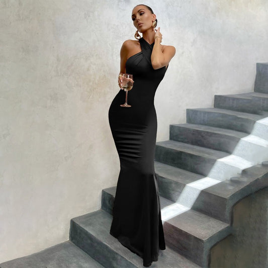 Solid color slim fit sleeveless backless dress for women - Mammalook