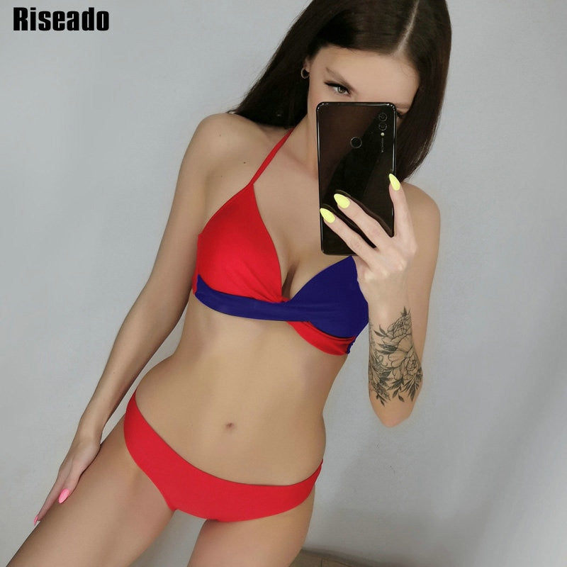 Riseado Sexy Push Up Bikinis Set Swimwear Women Swimsuits Bathing Suit Women Halter biquini Leaf Print Beach Wear Bikini - Mammalook