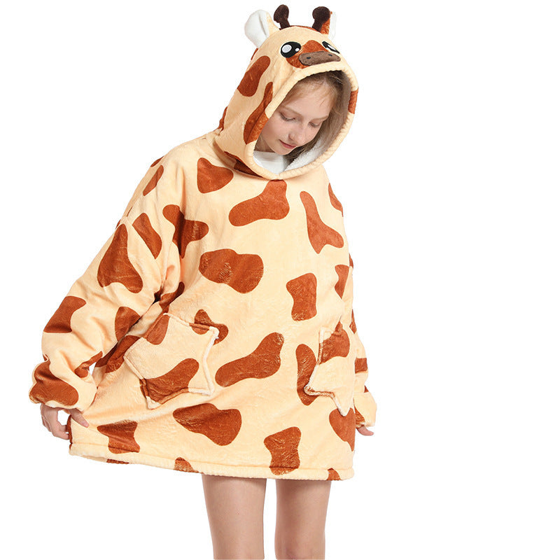 Sweater Flannel Plus Velvet Thick Double Layer Autumn And Winter Pullover Hooded Blanket - Mammalook