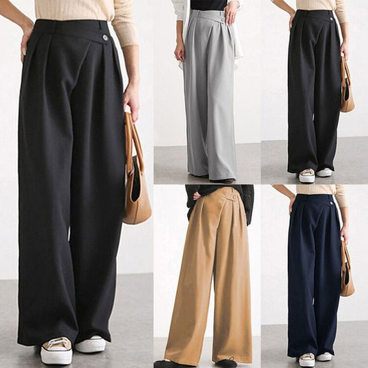 High-Waist Wide Leg Pants – Loose Fit, Irregular Button Design