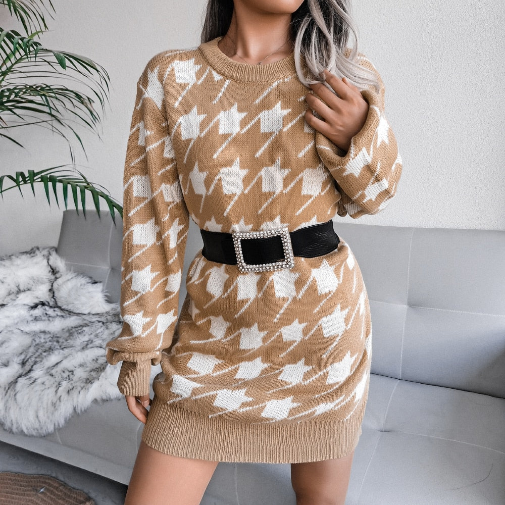Off Shoulder Knitted Sweater Dresses For Women Autumn Winter Lantern Long Sleeve Dress Ladies Casual Dress White Black - Mammalook