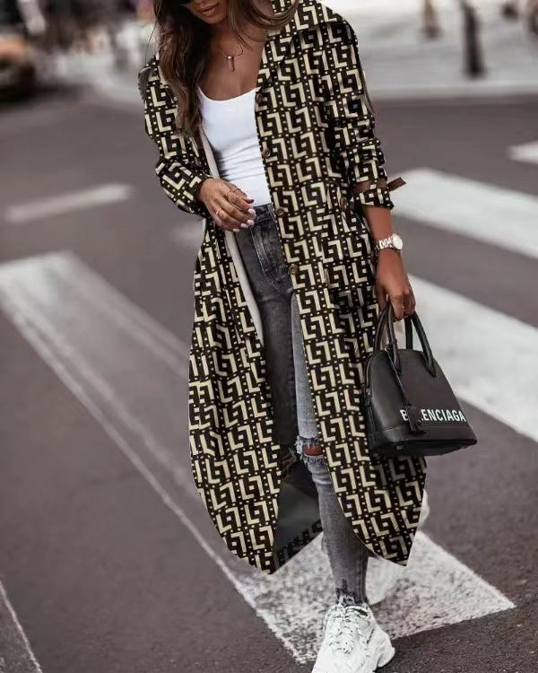Casual Large Lapel Mid-Length Trench Coat for Women - Mammalook