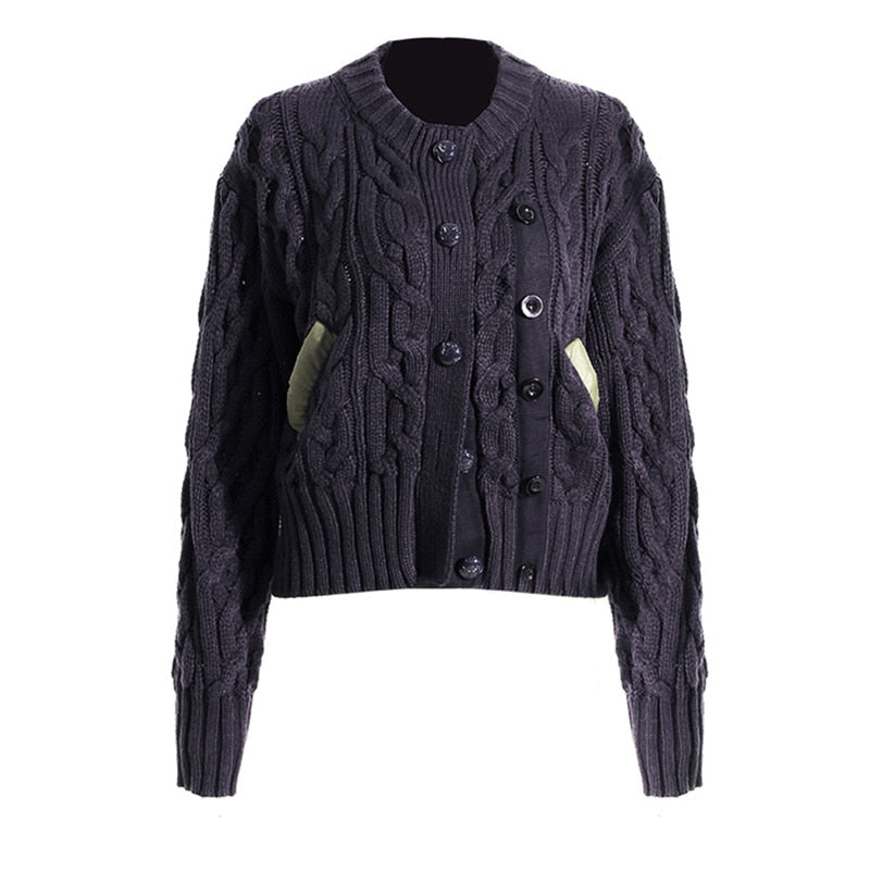 Loose Fit Blue Green Knitting Irregular Jacket New Stand Collar Long Sleeve Women Coat Fashion Spring Autumn - Mammalook