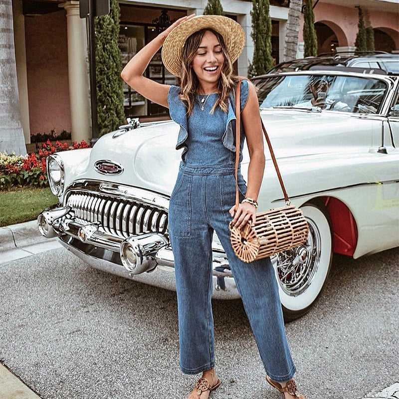 Women Ruffled Denim - One Piece Suit