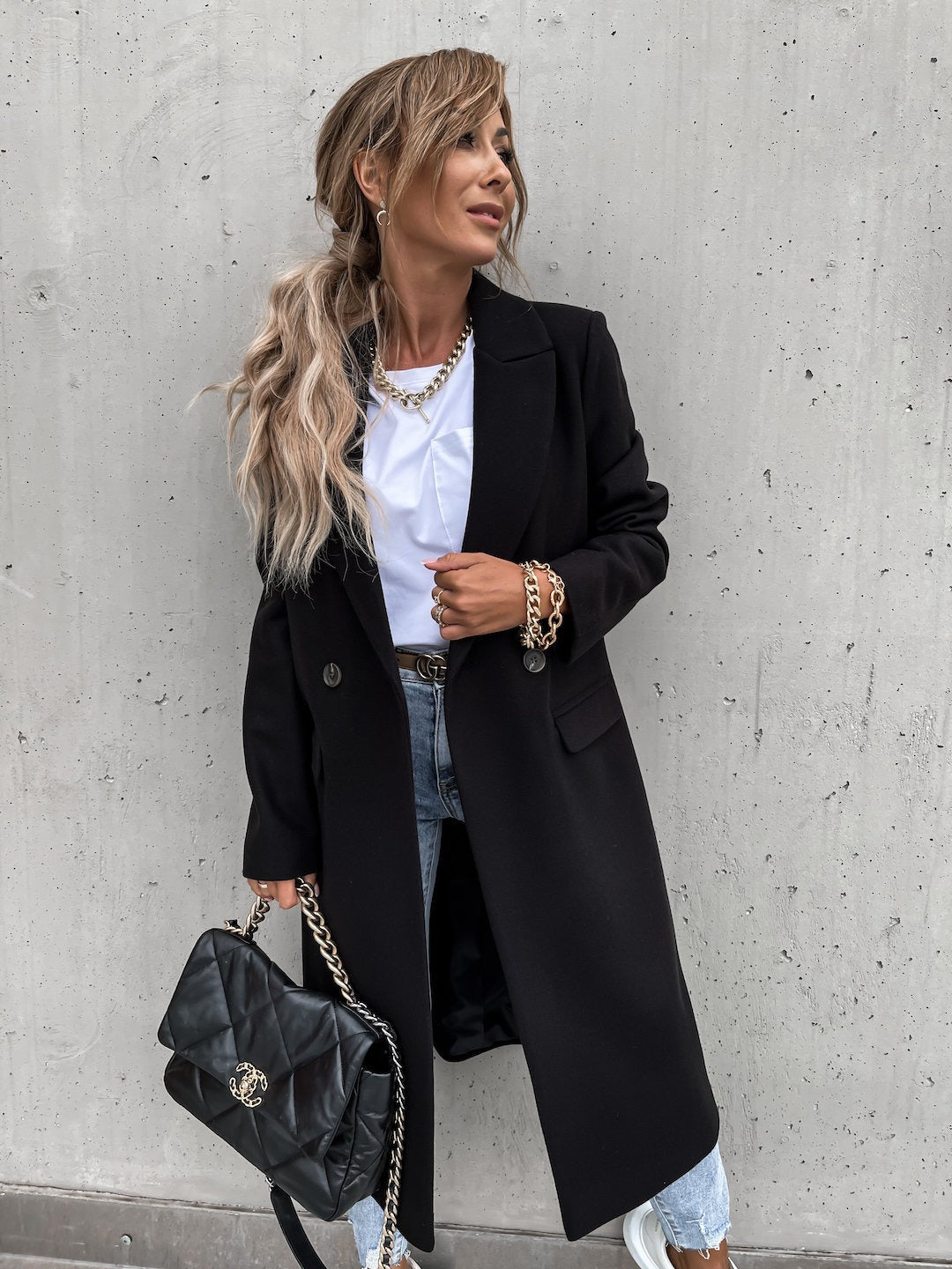 Hot selling autumn and winter color lapel, medium length button down woolen coat, outerwear for women - Mammalook