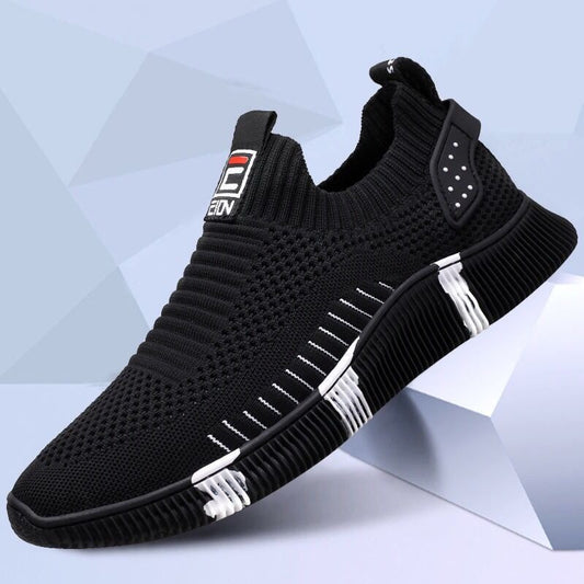 Slip-on sneakers with lace-up front casual men's shoes soft sole flying fabric breathable - Mammalook