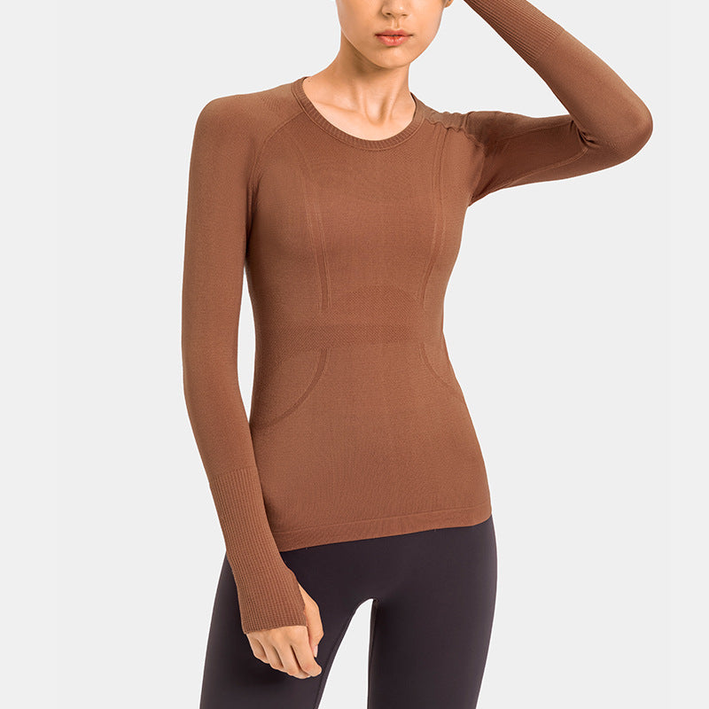 New Women's Long Sleeve Round Neck Sports T-shirt Running Fitness Top Slim Breathable Yoga Clothing - Mammalook