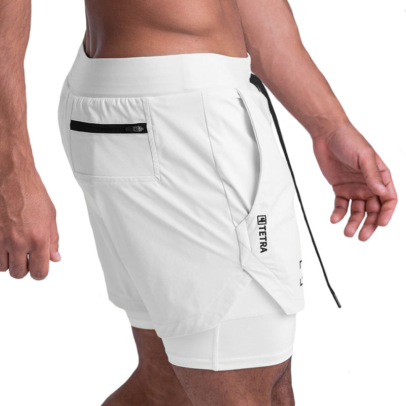 Wear Summer Sports Shorts Men's Fake Two-Piece Quick-Drying Double-Layer Basketball Pants Anti-Running Training Five-Point Pants - Mammalook