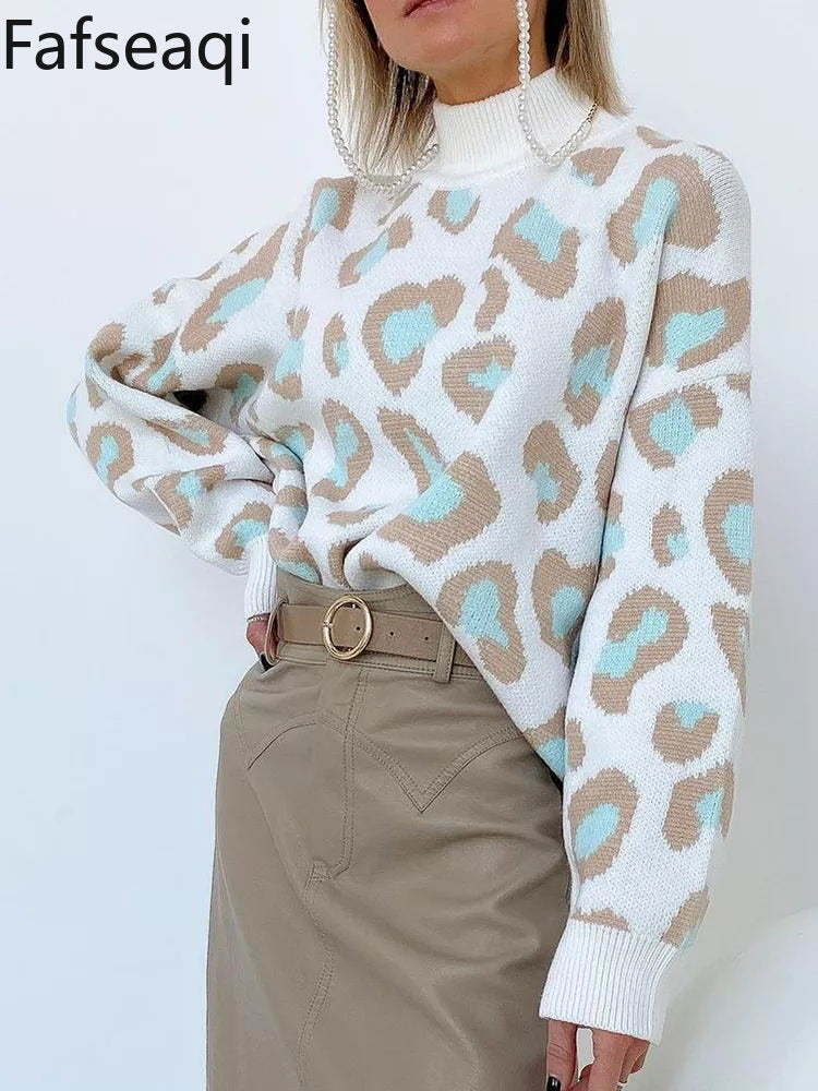 Winter Women's Sweater Leopard Print Animal Basic Thick Turtleneck Oversize Jumper Sotf Warm Knitted Sweaters for Womens - Mammalook