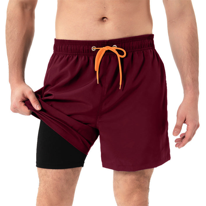 Mens Beach Pants, Zipper Pockets, 2 In 1 Swimming Pants, Mens Anti Embarrassment, Quick Drying, and Anti Splashing Solid Color Shorts - Mammalook
