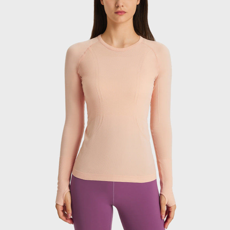 New Women's Long Sleeve Round Neck Sports T-shirt Running Fitness Top Slim Breathable Yoga Clothing - Mammalook